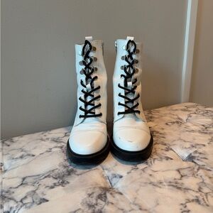 Marc Fisher White Lace-Up Ankle Boots
